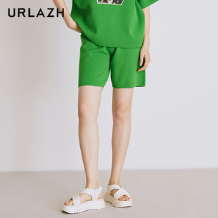 女 URLAZH有兰夏季 新款 时尚 绿色休闲宽松直筒简约百搭针织短裤