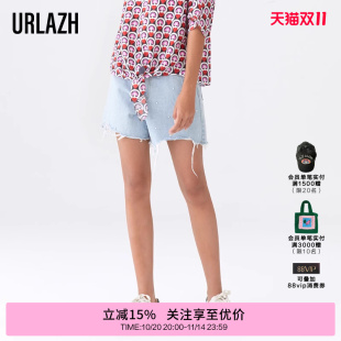 毛边裤 URLAZH有兰夏季 钉珠纯棉水洗牛仔短裤 时尚 新款