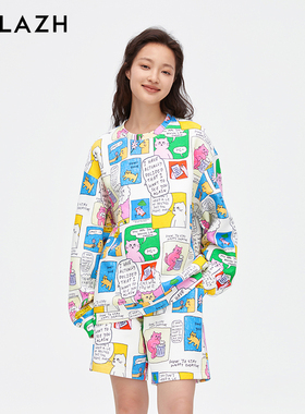 URLAZH有兰新款圆领休闲宽松印花舒适长袖卫衣女LM3SW15