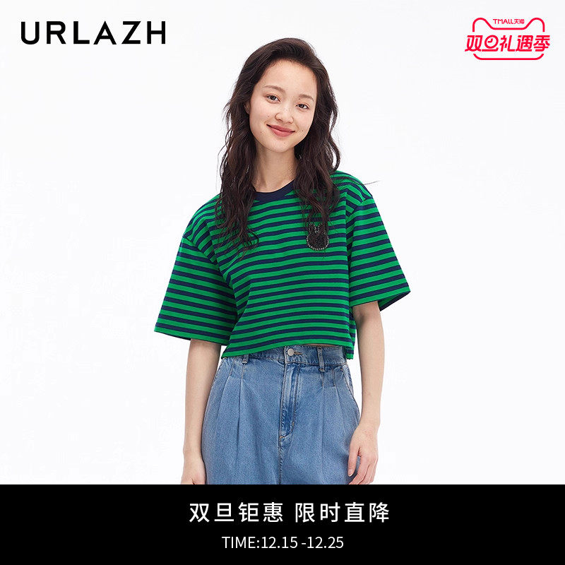 urlazh/有兰复古条纹短款T恤