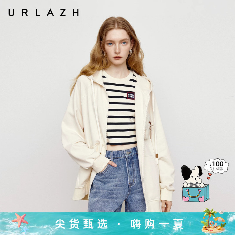 URLAZH有兰秋季新款元气减龄风插肩袖玩偶装饰运动连帽卫衣外套女