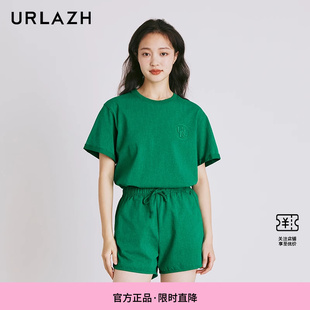 URLAZH有兰夏季 T恤女 新款 复古简约纯棉休闲宽松圆领字母绣花短袖