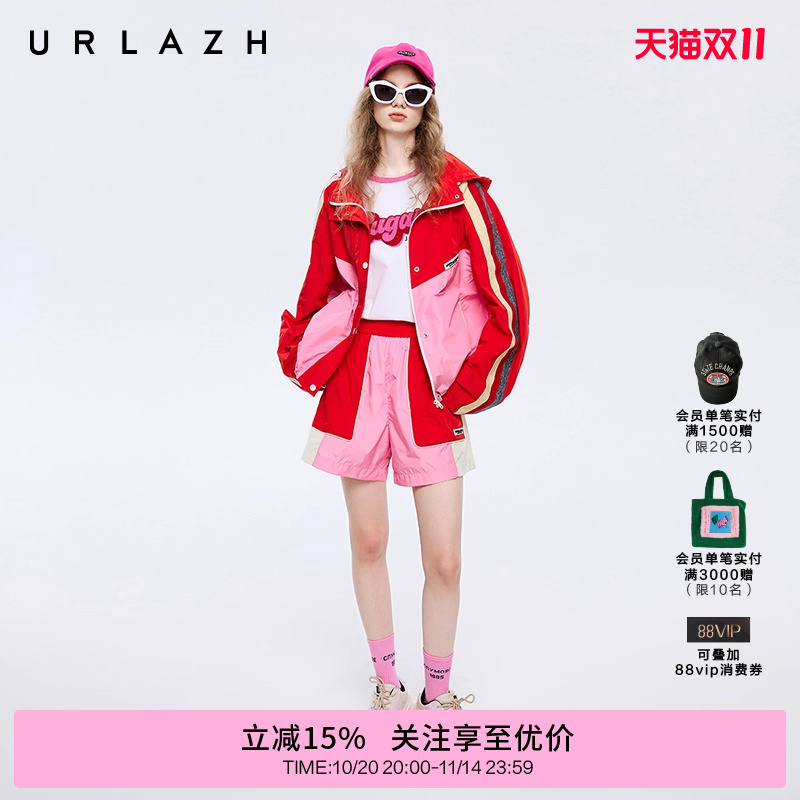 URLAZH有兰春季新款糖果色大红宽松直筒运动减龄休闲短裤女