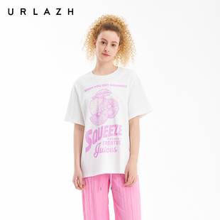 白色圆领水果印花做旧短袖 新款 URLAZH有兰夏季 T恤女 艾草抗菌