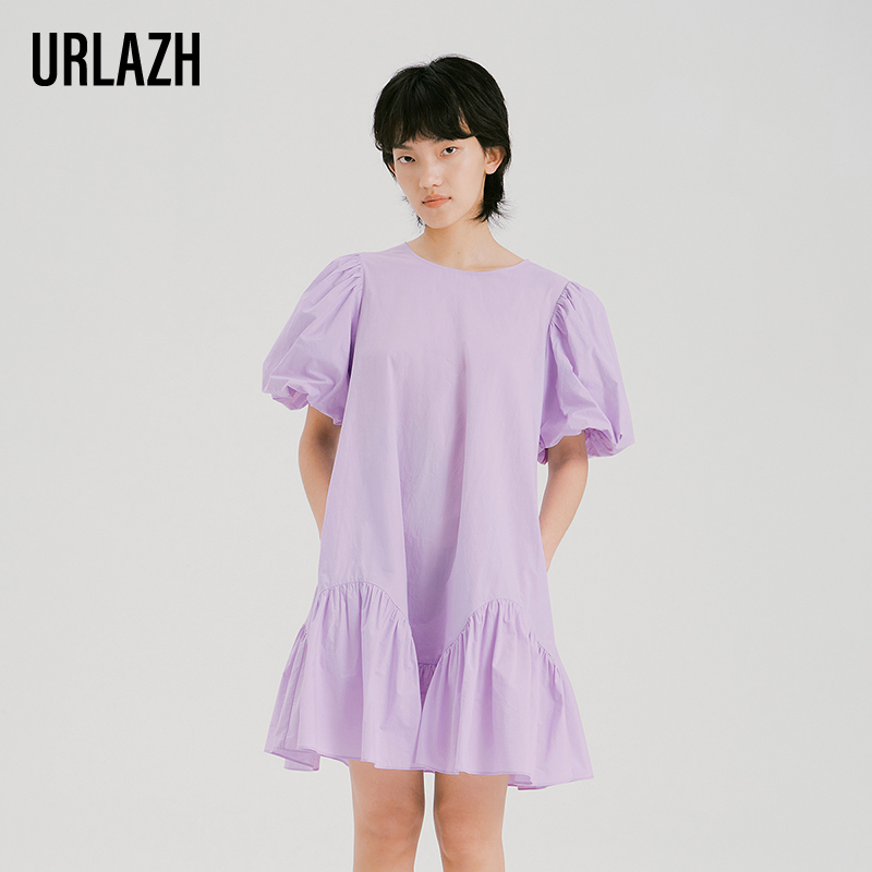 urlazh/有兰泡泡袖A摆分割连衣裙