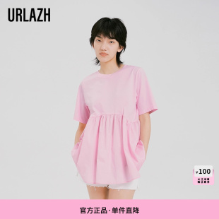 上衣女 百搭简约粉色减龄气质休闲圆领短袖 URLAZH有兰夏季 新款