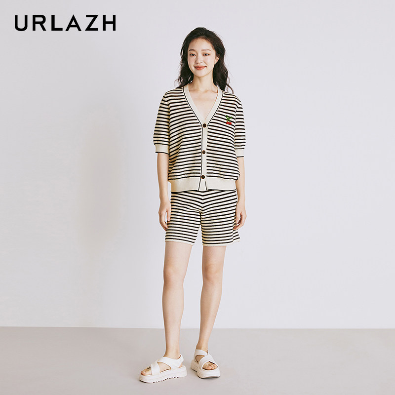 URLAZH有兰夏季新款复古时尚气质条纹休闲宽松纯棉针织短裤女,女装/女士精品,休闲裤,淘宝优惠券,粉丝福利购,淘宝优惠卷
