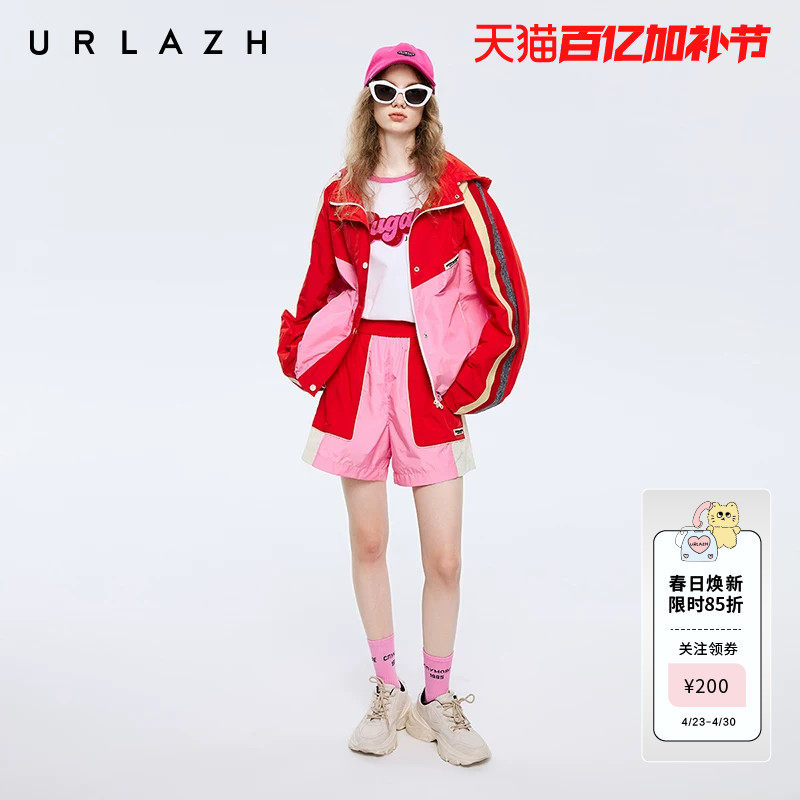 URLAZH有兰春季新款糖果色大红宽松直筒运动减龄休闲短裤女