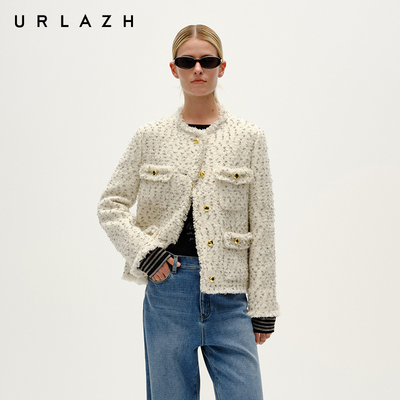 有兰短款圆领小香风毛呢外套