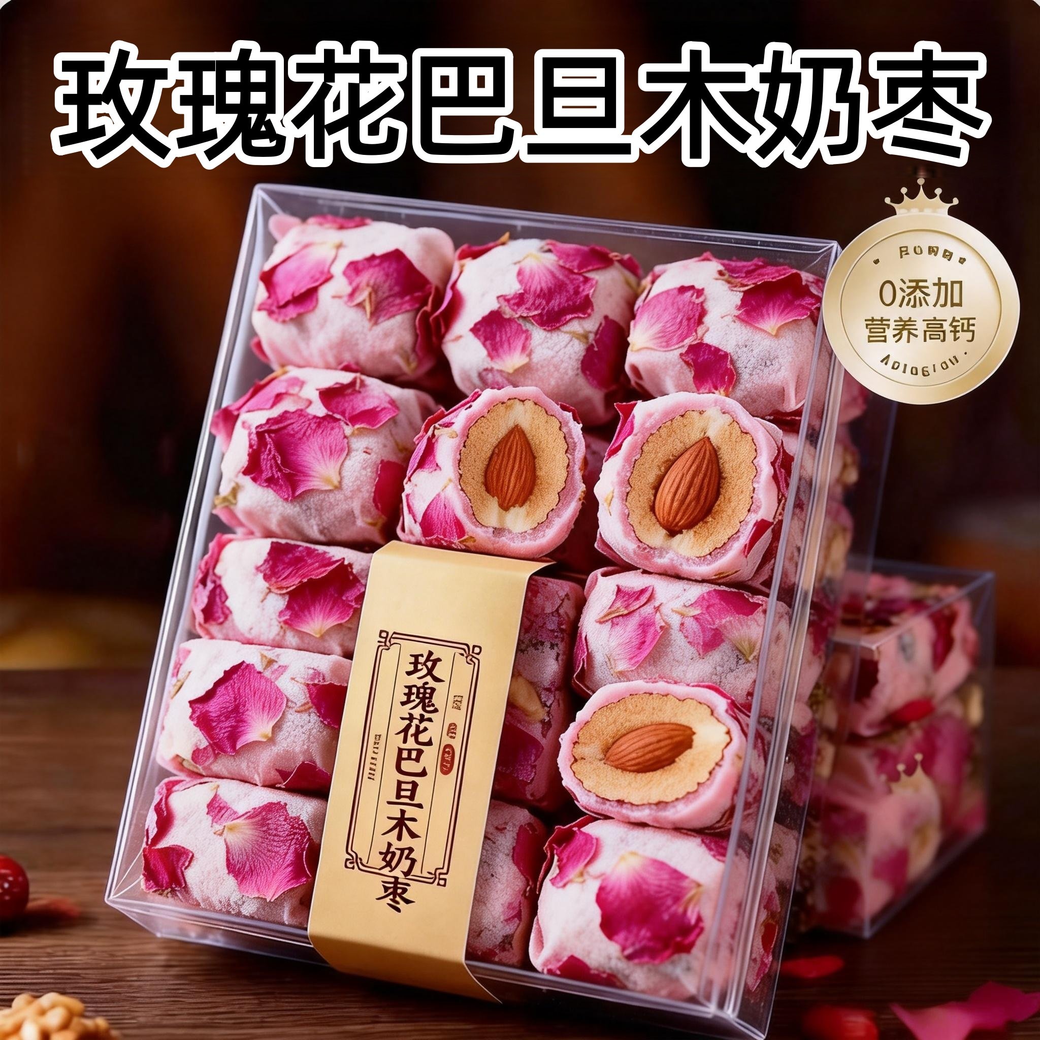 玫瑰花巴旦木夹心奶枣新疆无核红枣官方旗舰店独立包装年货小零食