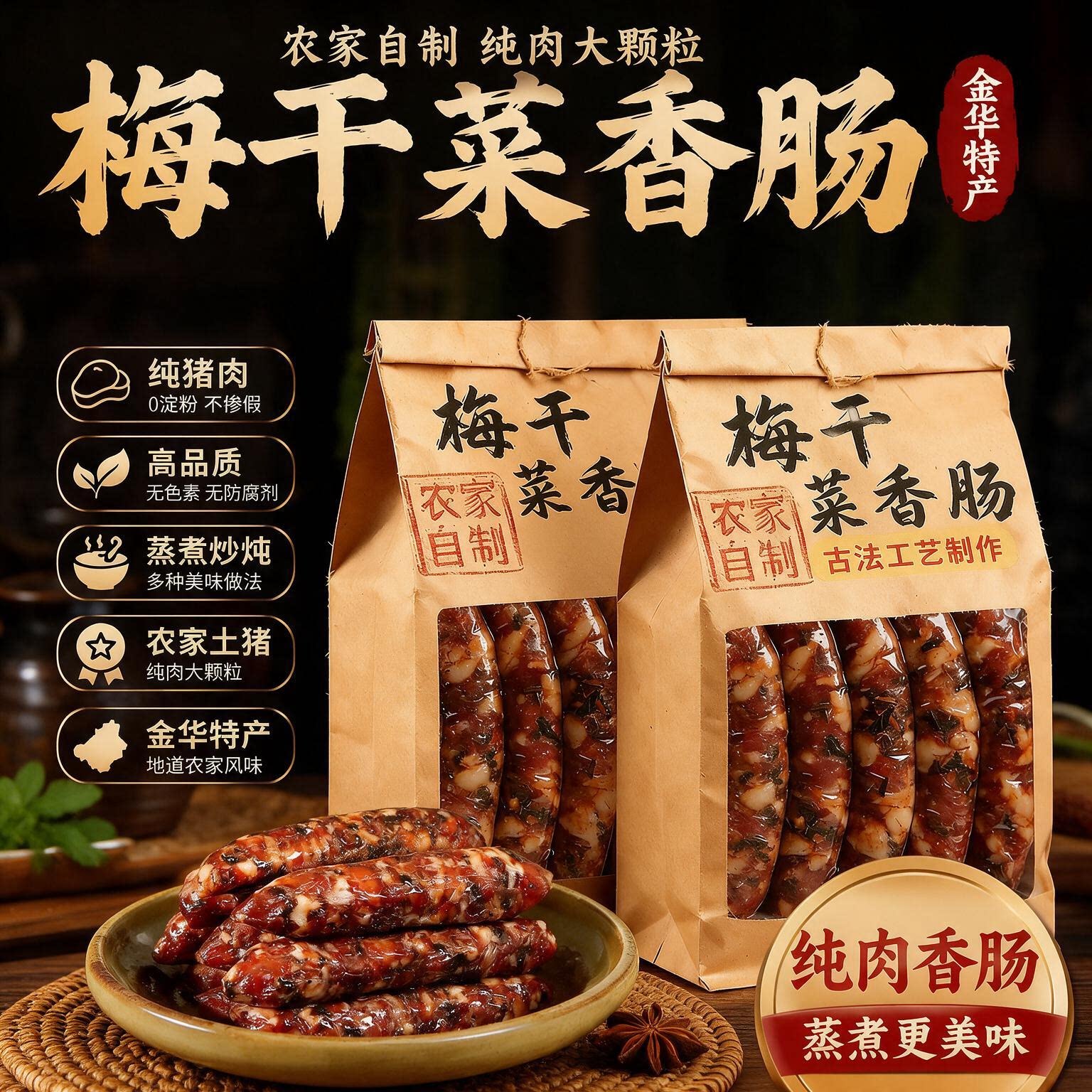 正宗梅干菜香肠官方旗舰店浙江金华老字号农家新鲜腊肠猪肉风干肠