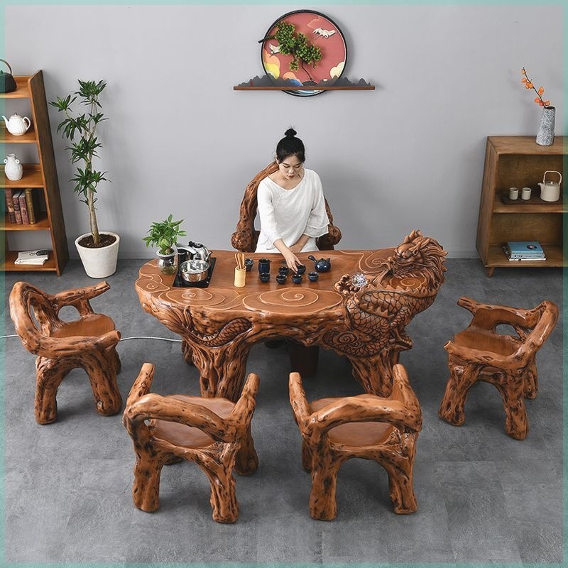 仿根雕喝茶龙桌椅组合茶具套装一体E办公室家用阳台功夫户外泡茶