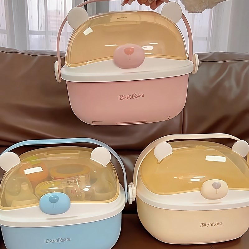 婴儿大容量奶瓶收纳盒辅食餐具置物柜防尘翻盖式收纳X箱沥水架支