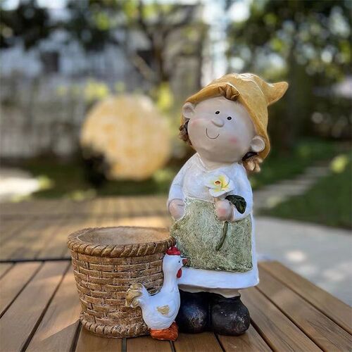 户外庭院b花园阳台男孩女孩花盆装饰创意仿真人物树脂摆件花园摆