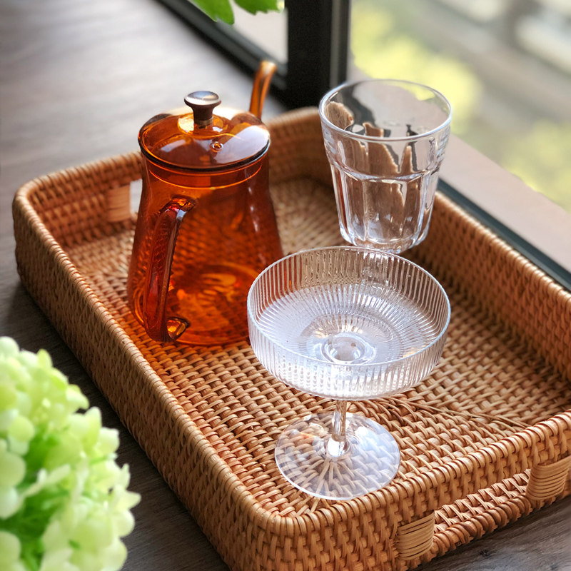 手工藤编托盘长方形家用s放茶水杯复古茶盘水果盘蛋糕零食日式竹,餐饮具,茶托,淘宝优惠券,粉丝福利购,淘宝优惠卷