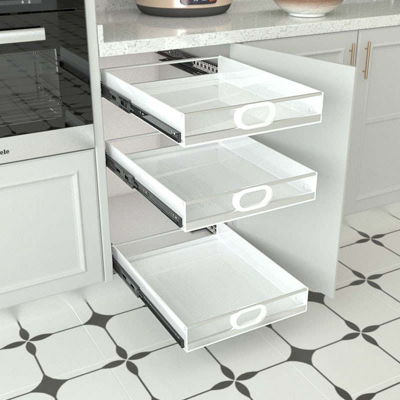 新款侧装轨道抽屉自制超深柜改造拉篮橱柜I收纳盒不锈钢PP塑料托