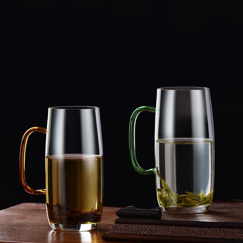 日式玻璃绿茶杯耐热透明带把手泡茶杯办公家用水V杯子果汁饮料杯,餐饮具,茶杯,淘宝优惠券,粉丝福利购,淘宝优惠卷