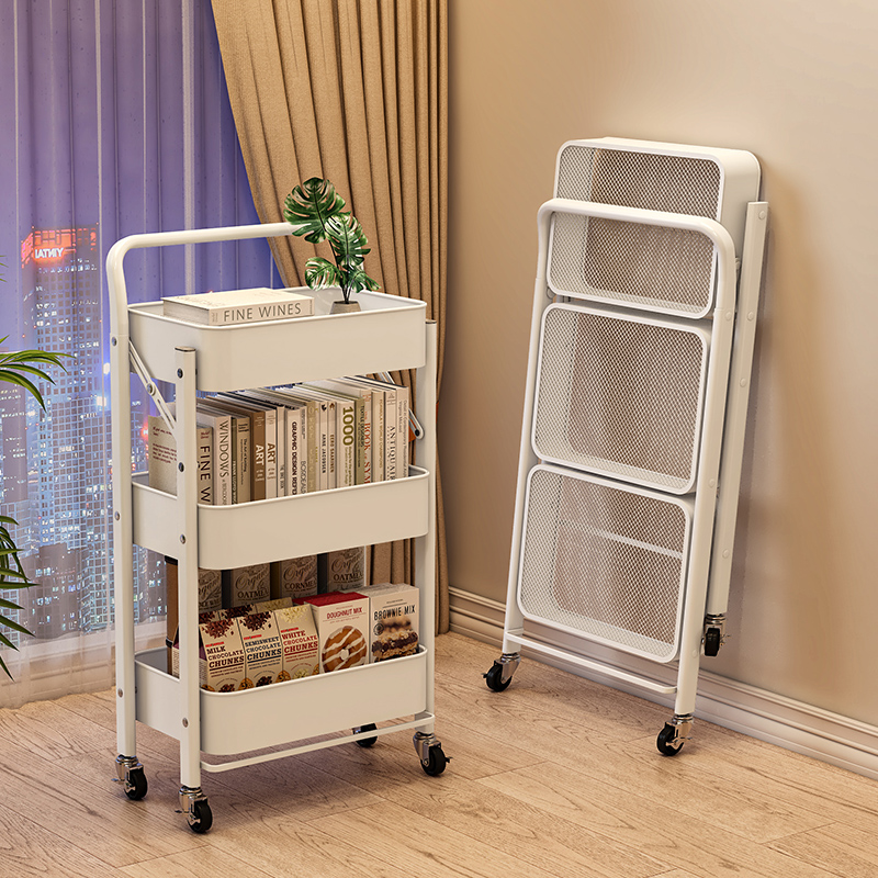 可折叠小推车置物架落地卧室厨房客厅零食带轮可移U动收纳储物架