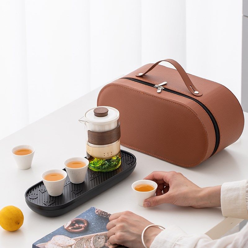 便携式玻c璃旅行茶具套2023新款户外功夫泡茶器陶瓷快客杯一壶四,餐饮具,旅行茶具,淘宝优惠券,粉丝福利购,淘宝优惠卷
