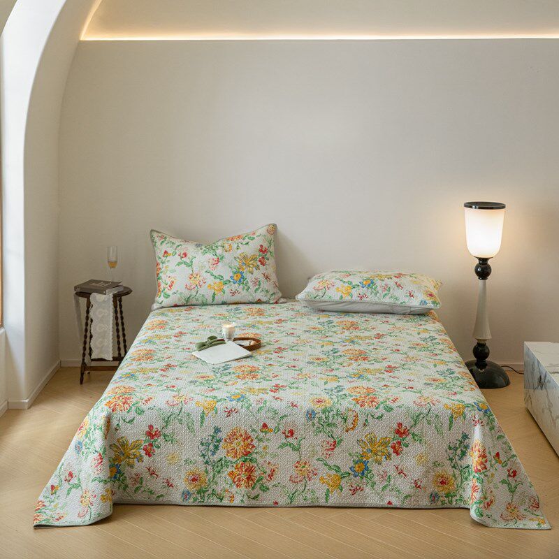 新款双面全棉印g花密绗床盖三件套植物花卉美式双人床1.5米/1.8米