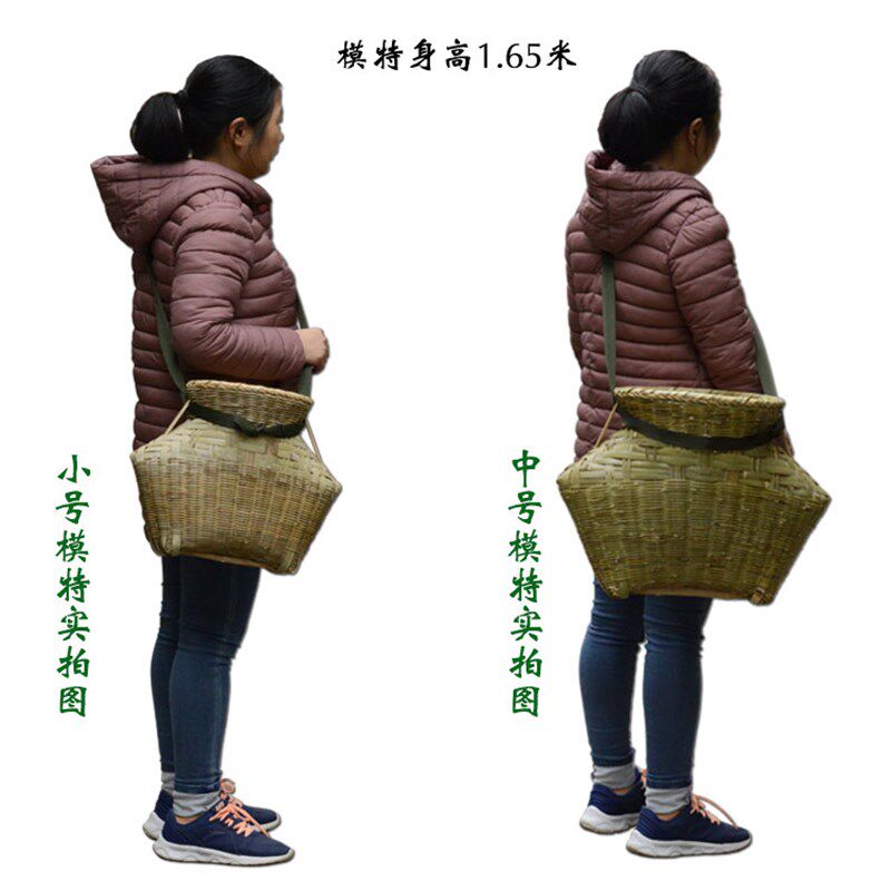 采茶篓鱼篓纯f手工竹编带盖采摘篓特大号泥鳅黄鳝篓带背带虾蟹竹