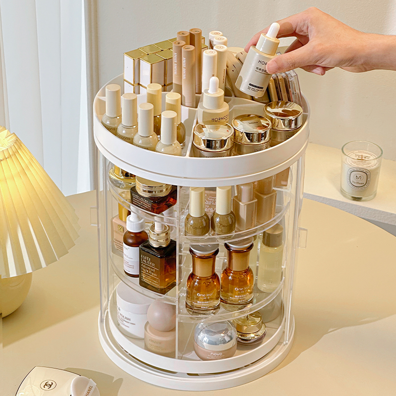 旋转化妆品收纳盒防尘带盖梳妆台护肤品置物架桌面大容Z量口红架