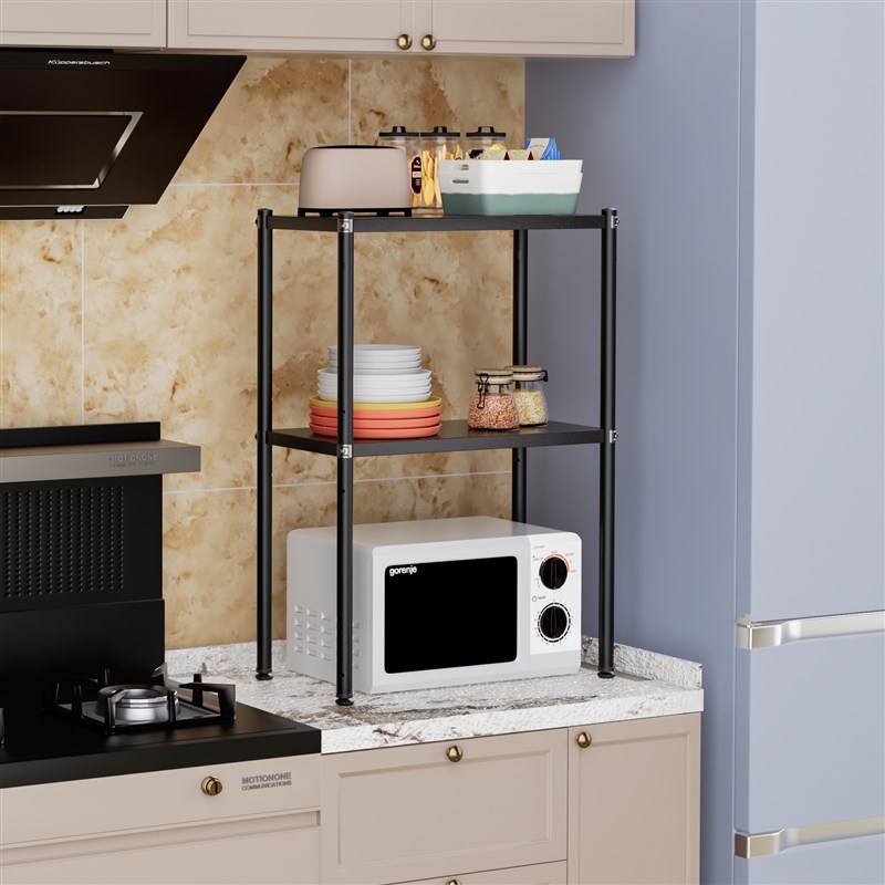 碳钢夹缝收纳厨房j置物架落地多层多功能锅具微波炉放置家用储物