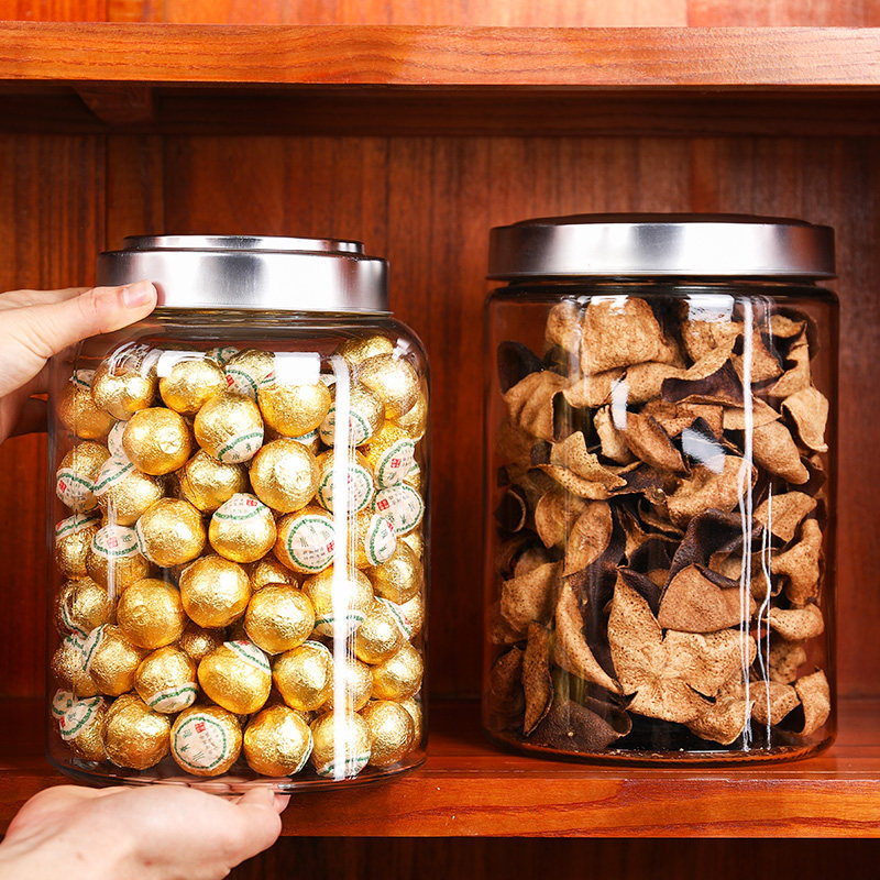 大容量玻璃密封罐透明商用陈皮茶叶罐小I青柑中药材展示大号储物