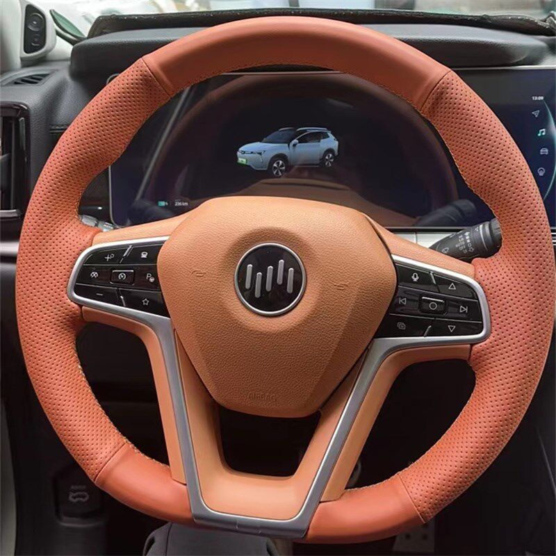 2021款威马W6专用手缝方向盘套 E.5 EX5 EOX6四季把套改装橘色内