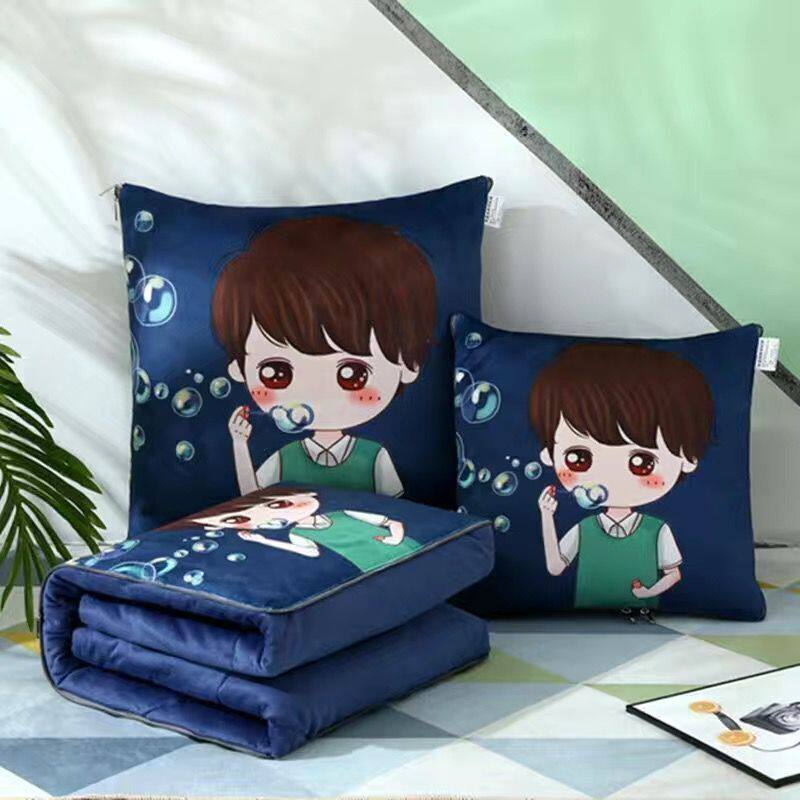 加厚抱枕被子g两用珊瑚绒汽车枕头被办公室午休空调被沙发靠垫靠