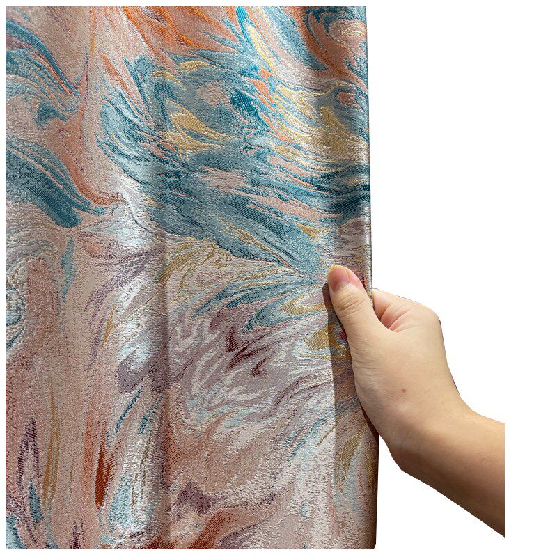 抽象艺术窗帘高精密线提花布料水波纹菱形卧室客厅W高档轻奢感复