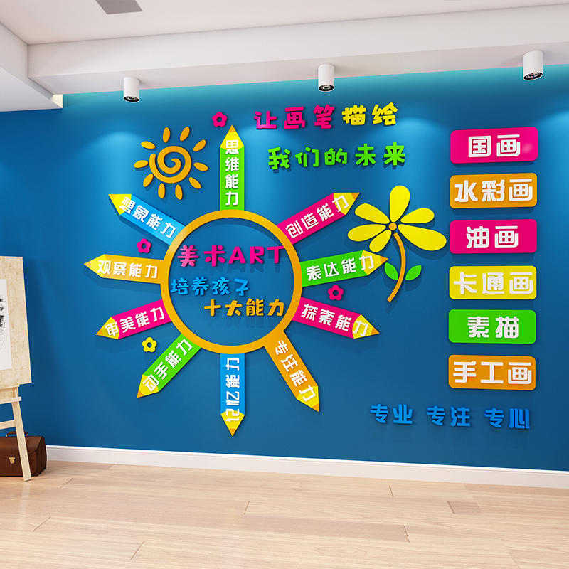 画室布置美术室艺术培训机构墙z面装饰幼儿园教室环创文.化墙贴创