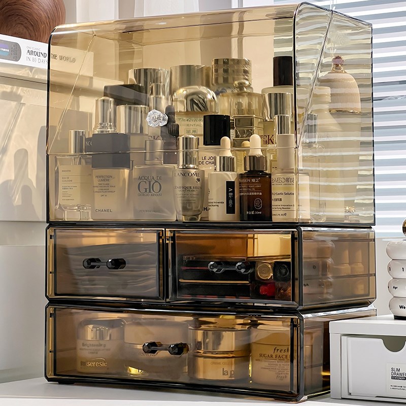 化妆品收纳盒梳妆台亚克力护肤z品置物架带盖防尘桌面大容量化妆