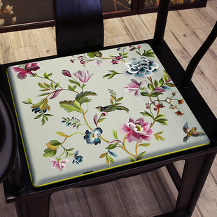 中式古典刺绣红木椅子坐垫仿古实木家具海绵垫茶S椅圈椅餐椅防滑