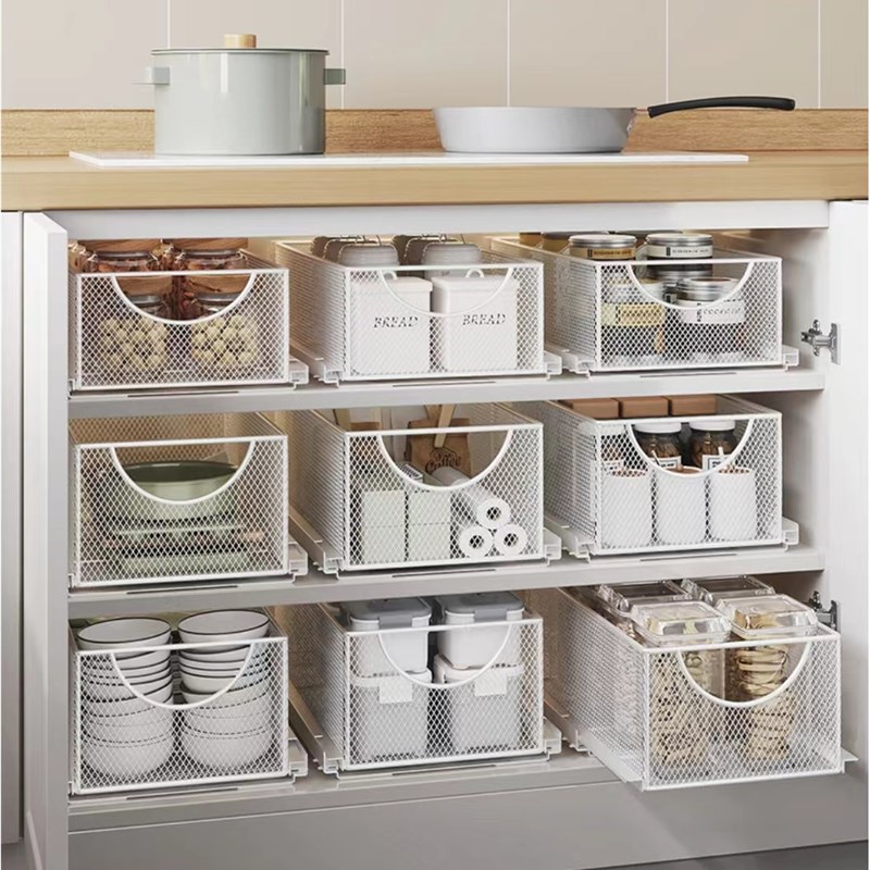 厨房台置物架收纳筐抽屉r拉篮方形柜下置物架免打孔DIY调料架橱柜