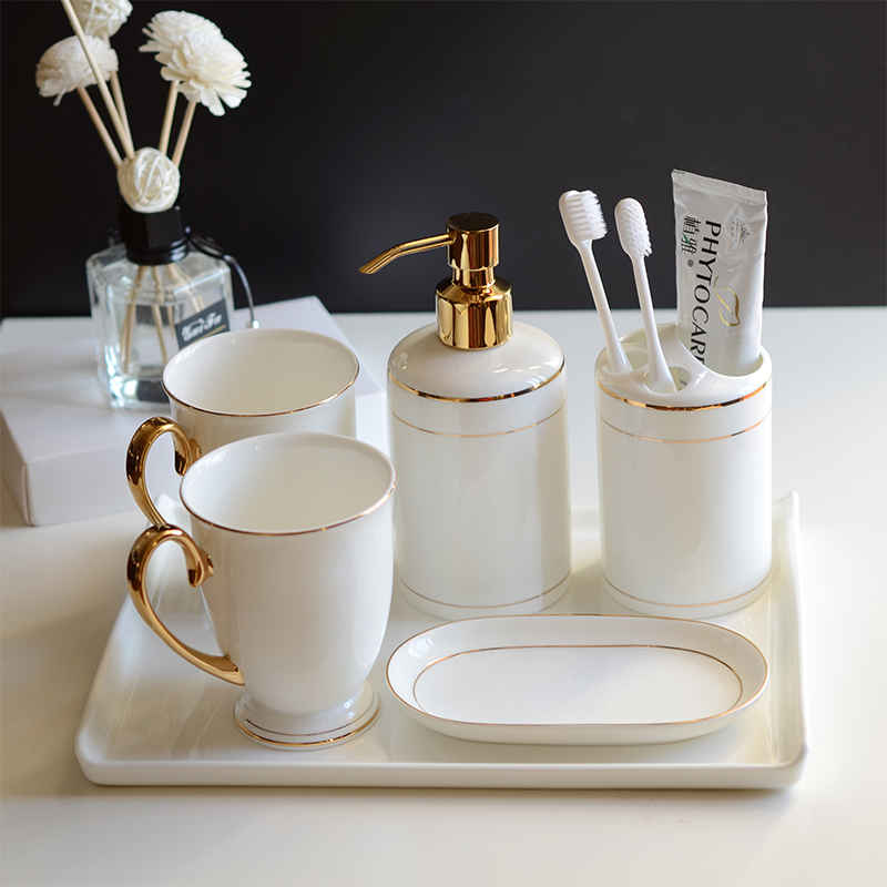 卫浴五件套卫生间牙刷杯洗v漱杯用品骨瓷刷牙杯陶瓷漱口杯洗漱套