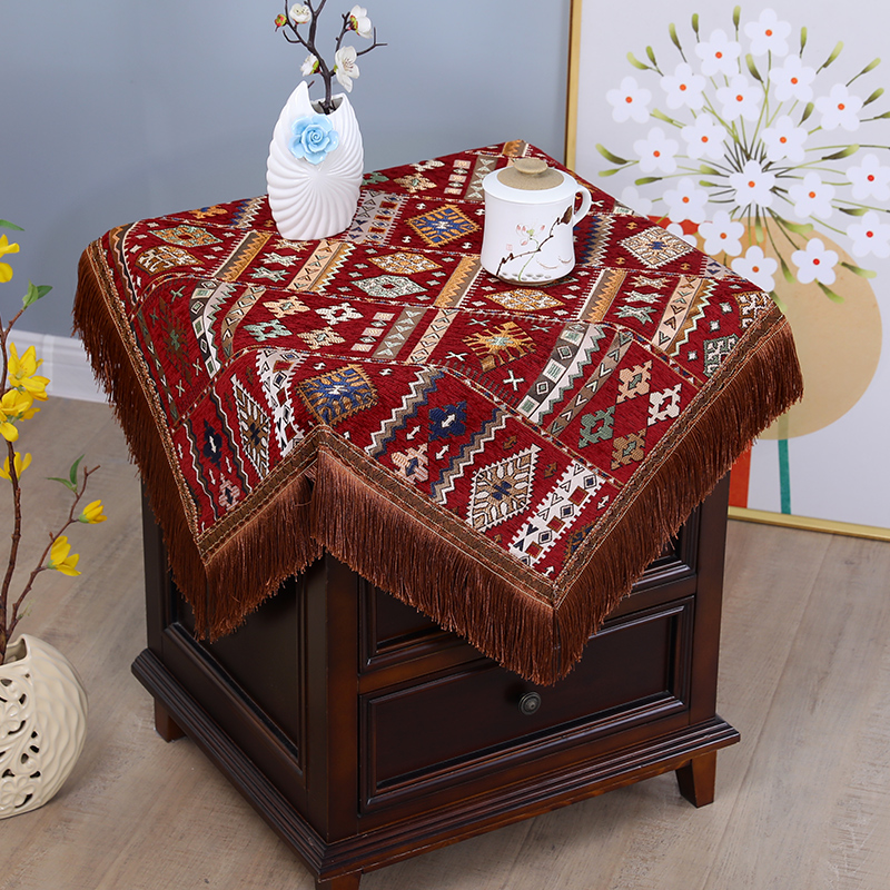美式床头柜盖巾复k古流苏刺绣轻奢多用防尘保护罩方形桌布台布布