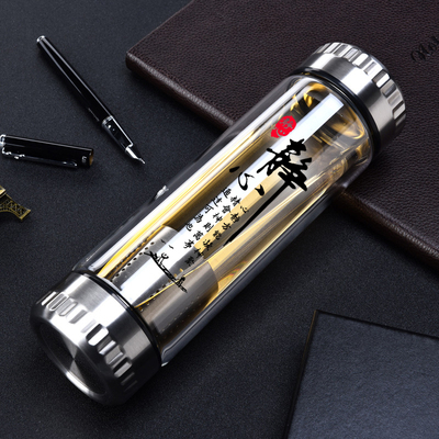 水杯玻璃杯男f双层隔热防烫茶水分离泡茶车载办公室大容量有过滤