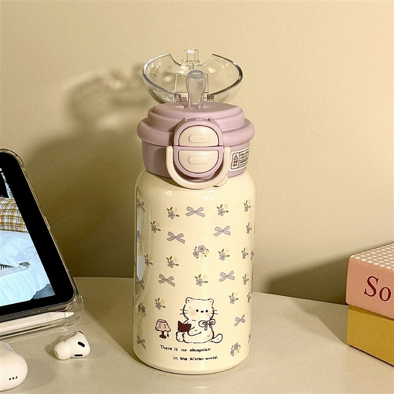 不锈钢水杯保温杯2024t新款高颜值女生吸管杯子学生小猫女孩送礼