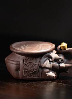 宜兴紫砂茶宠大象茶壶盖托精品手工元宝H象雕塑小摆件茶具可养礼