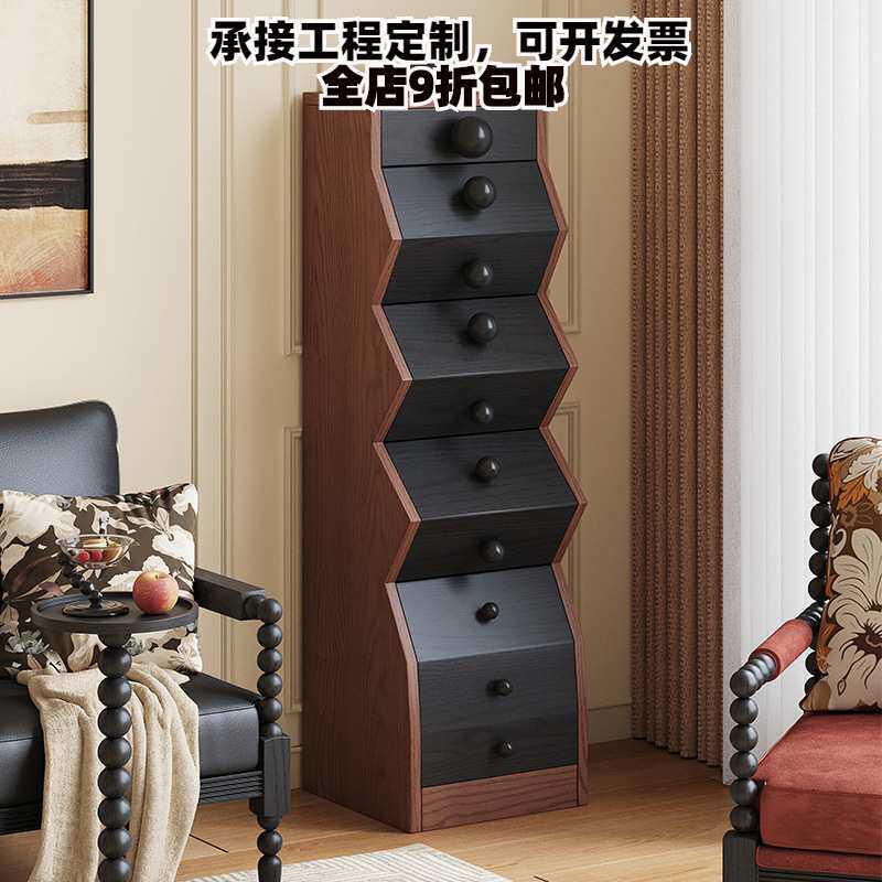 法式中古风实木五斗柜储物柜客厅玄关复古收纳柜卧室靠墙餐边立柜