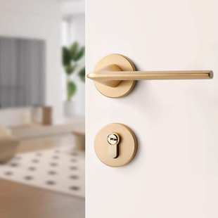 室内家用房门锁磁吸静音木门锁拉丝金分体门锁卧室金色轻奢门把手