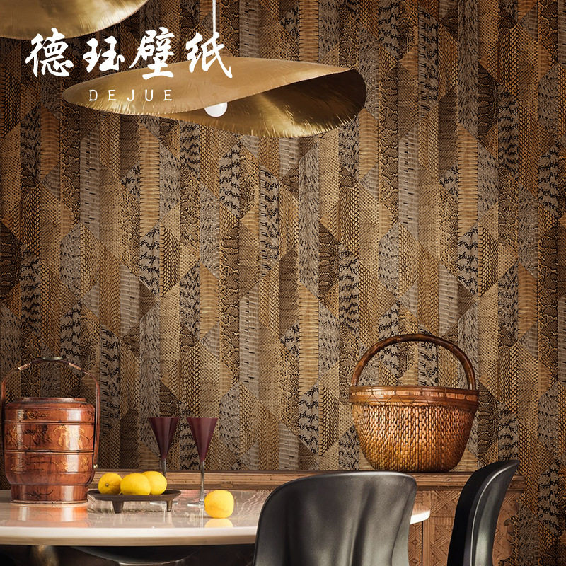 现代简约菱形格子仿皮纹皮革墙纸轻奢复古酒店卧室客厅背景墙壁纸