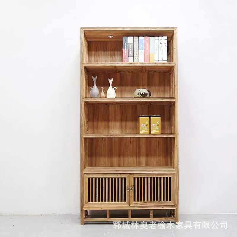 老榆木书柜卧室多层储物柜客厅落地式茶具展示柜现代靠墙收纳柜
