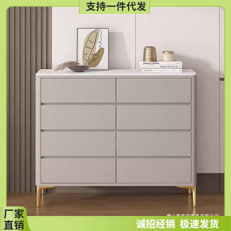实木斗柜意式极简岩板现代简约客厅隐形拉手抽屉收纳柜卧室储物柜
