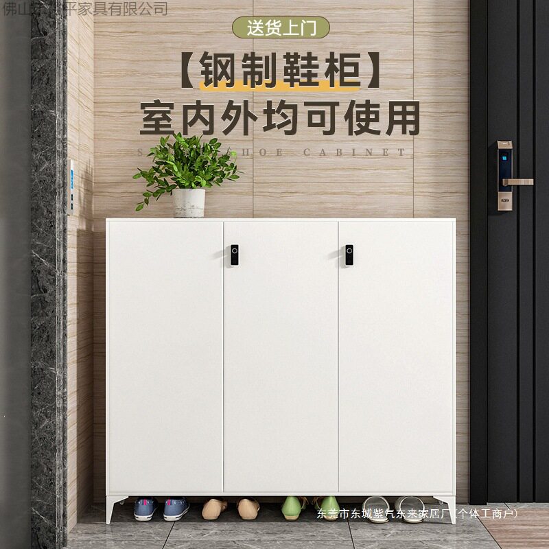 鞋柜家用门口架钢制皮鞋铁入户门收纳防尘外金属楼道大容量玄关柜