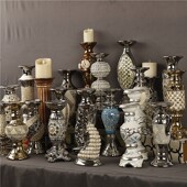 欧式 饰道 轻奢复古陶i瓷手绘高档带钻蜡烛烛台家居玄关餐桌创意装