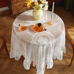 法式复古白c色蕾丝桌布茶几圆桌盖布巾美式轻奢欧式桌巾轻奢高级