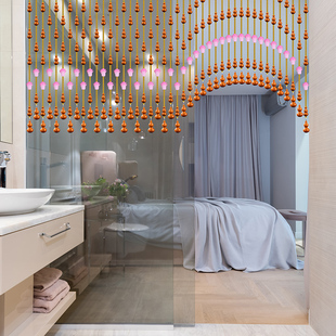 水晶白菜桃木葫芦珠帘隔断帘卫z生间拱形挂帘免打孔门帘化解门对