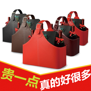 手提皮篮子圣诞礼篮皮革礼品篮送礼水F果储物篮皮质私教红酒收纳